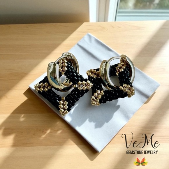 Jewelry - Black and Gold Geometric Earrings
